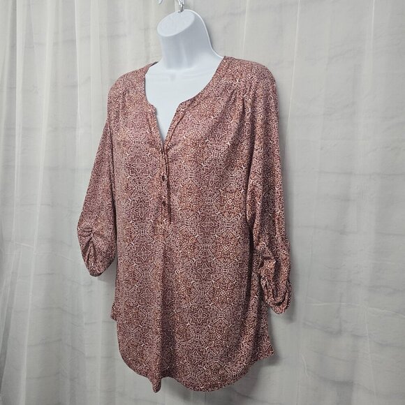 Croft & Barrow Red Orange Boho Floral Geometric Peasant Blouse 1X - Picture 6 of 11